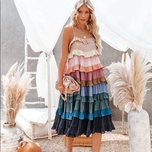 NEW Vici Autumn Tones Ruffle Tiered Midi Dress